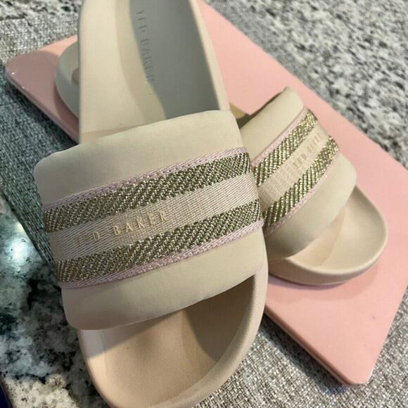 TED BAKER SLIDE SANDAL NATURAL PINK GOLD SZ 6 AESTHETIC VERSATILE SUMMER CHIC - Picture 5 of 13